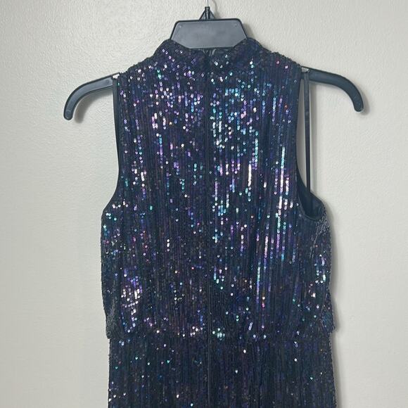 NWT Eliza J Sequin mini Dress with Feather Trim, 10 - Picture 9 of 13